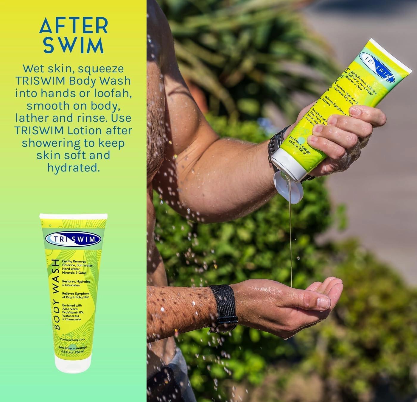 TRISWIM After Swim Chlorine Body Wash | Enriched with Aloe Vera, Watercress and Chamomile for Restoring, Hydrating, and Nourishing Skin | Relieves Dry and Itchy Skin | Perfect for Swimmers | Pack of 2