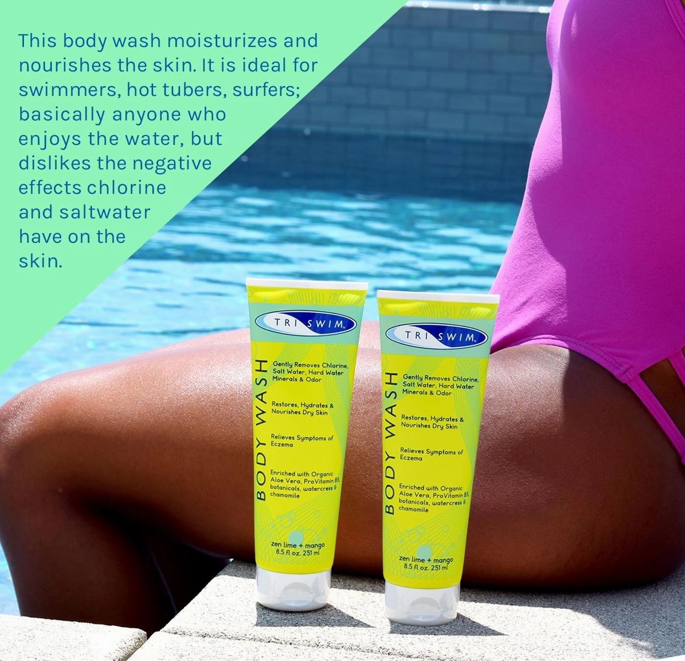 TRISWIM After Swim Chlorine Body Wash | Enriched with Aloe Vera, Watercress and Chamomile for Restoring, Hydrating, and Nourishing Skin | Relieves Dry and Itchy Skin | Perfect for Swimmers | Pack of 2