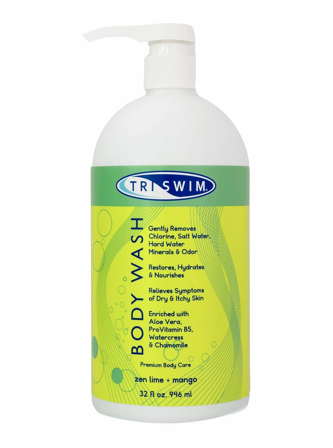 TRISWIM Chlorine Removal Body Wash 32 Fl Oz | Removes Chlorine, Bromine, Hard Water Minerals & Saltwater | Hydrates & Restores Skin | Zen Lime   Mango Scent