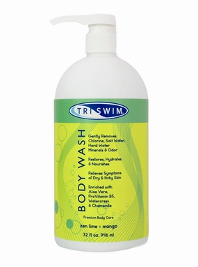 TRISWIM Chlorine Removal Body Wash 32 Fl Oz | Removes Chlorine, Bromine, Hard Water Minerals & Saltwater | Hydrates & Restores Skin | Zen Lime   Mango Scent