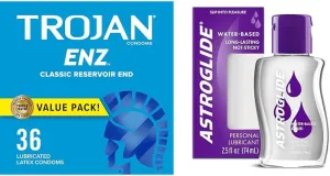 TROJAN ENZ Lubricated Condoms, Latex Condoms for Contraception and STI Protection & Astroglide Liquid Personal Lubricant (2.5oz), Water Based Lube, Dr. Recommended Brand, Long Lasting pleasure