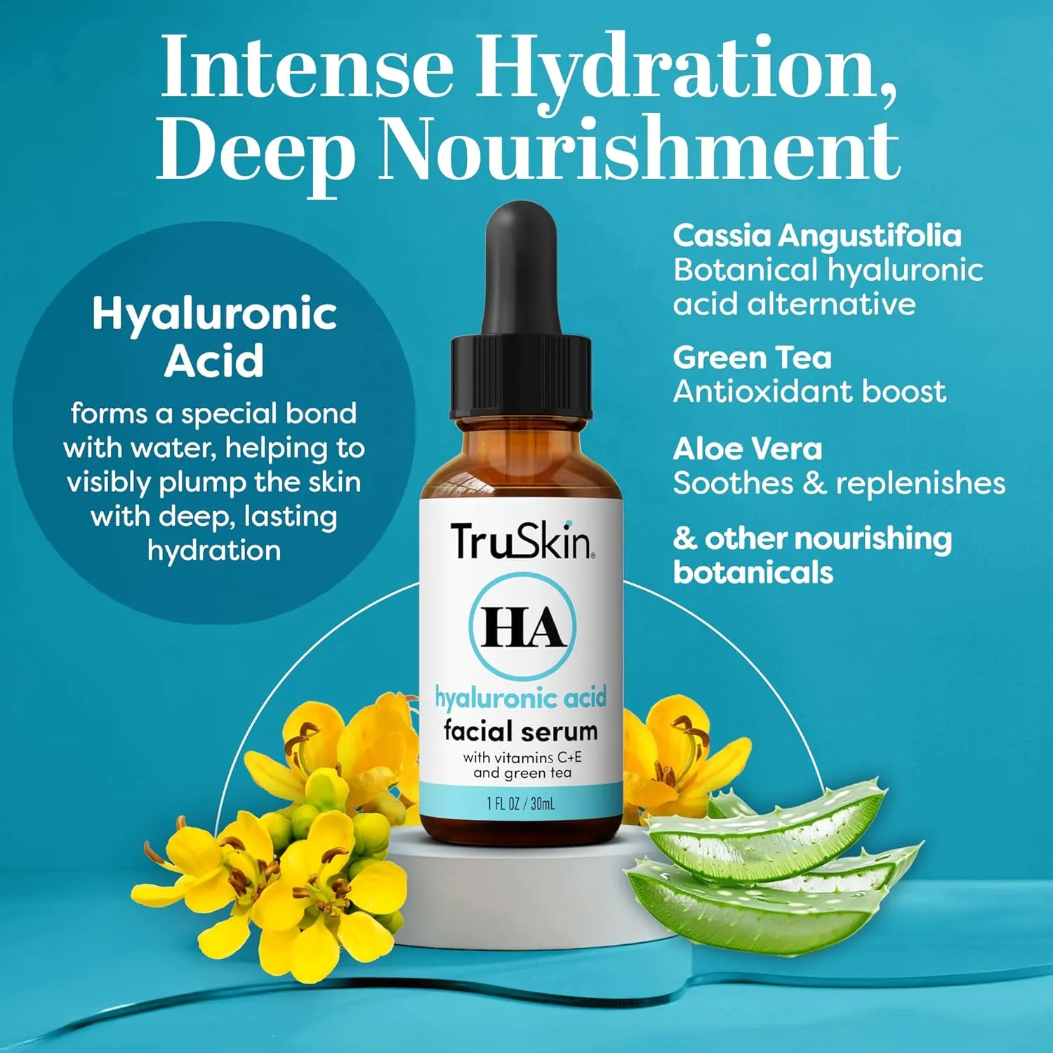 TruSkin Hyaluronic Acid Serum for Face   7 Ultra Hydrating Ingredients – Best Face Serum for Moisturizing, Visibly Plumping Skin & Smoothing the Look of Fine Lines, 1 fl oz