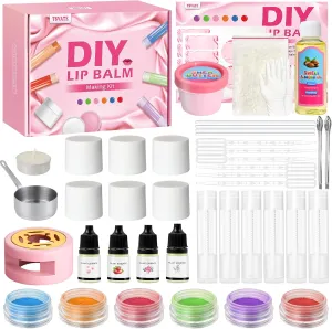 TSVATE DIY Lip Balm Kit, 47Pcs Lip Balm Making Kit for Kids, Make Your Own Lip Balm, Lip Care Kit by Multi-flavor and Multicolored, DIY Makeup Set for Birthday Gift