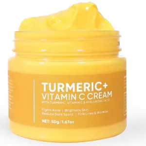 Turmeric Vitamin C Face Cream with Hyaluronic Acid – Natural Skin Brightening & Anti-Aging Moisturizer – Hydrating Daily Face Cream for Glowing Skin, Fine Lines & Wrinkles – 1.67oz Jar