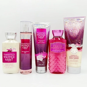 Twisted Peppermint 5-Piece Bath & Body Bundle | Body Lotion, Fine Fragrance Mist, Body Cream, Shower Gel and Confetti Moisturizing Body Wash