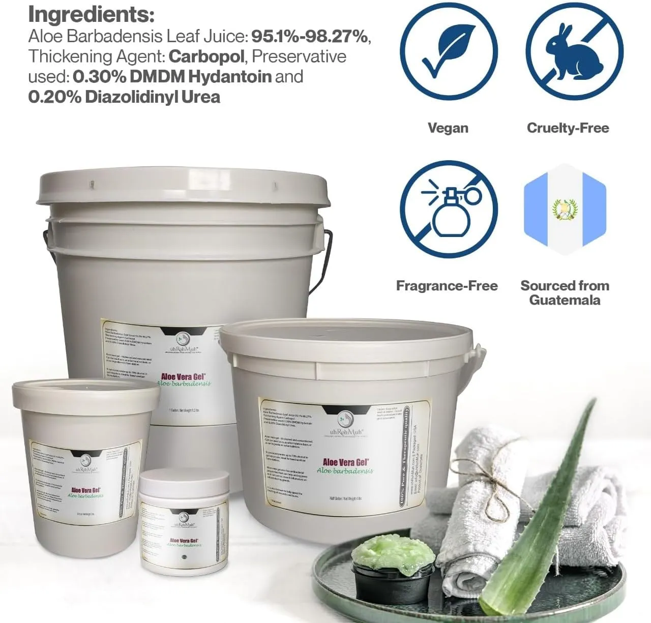 uh*Roh*Muh 100% Pure Half Gal Aloe Vera Gel - Thick, Natural Aloe Gel || Sourced from Guatemala & Packaged in USA || Ultra-Moisturizing & Nourishing - (Net Wt. 1.8 kg / 3.7 lbs)