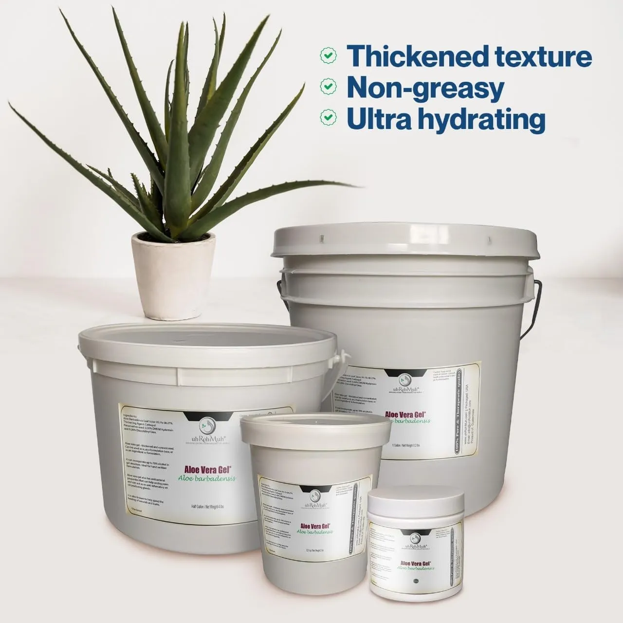 uh*Roh*Muh 100% Pure Half Gal Aloe Vera Gel - Thick, Natural Aloe Gel || Sourced from Guatemala & Packaged in USA || Ultra-Moisturizing & Nourishing - (Net Wt. 1.8 kg / 3.7 lbs)