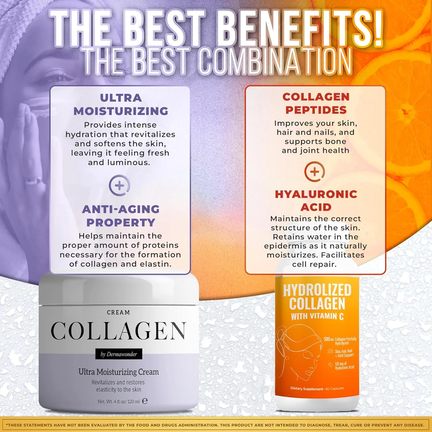 Ultra Collagen Pack | Hydrolyzed Collagen with Vitamin C 500mg 60Ct & Collagen Face Moisturizer 120ml, Collagen Cream for Face, Body & Hands | Hair, and Nail Support (3, DualCollagen)