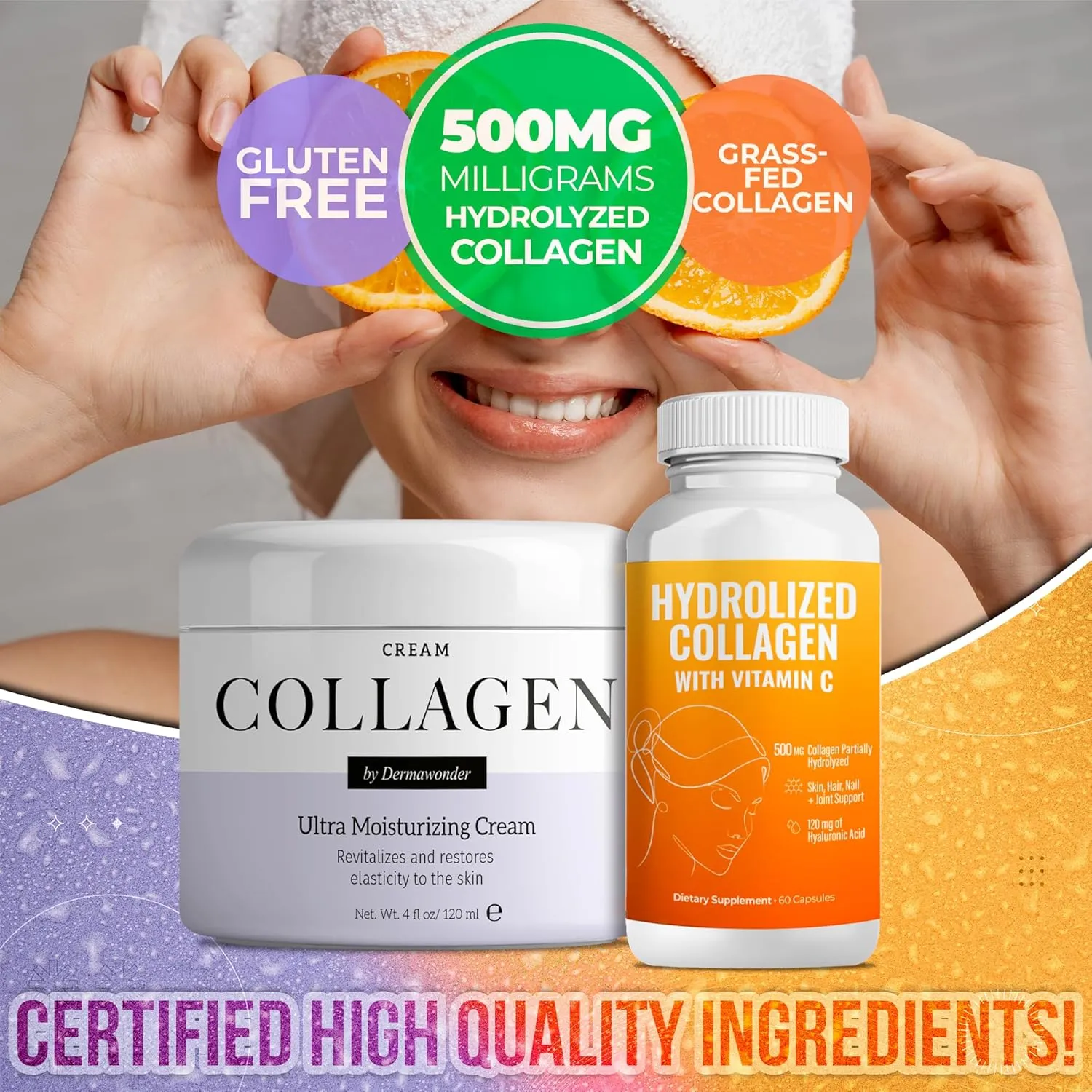 Ultra Collagen Pack | Hydrolyzed Collagen with Vitamin C 500mg 60Ct & Collagen Face Moisturizer 120ml, Collagen Cream for Face, Body & Hands | Hair, and Nail Support (3, DualCollagen)