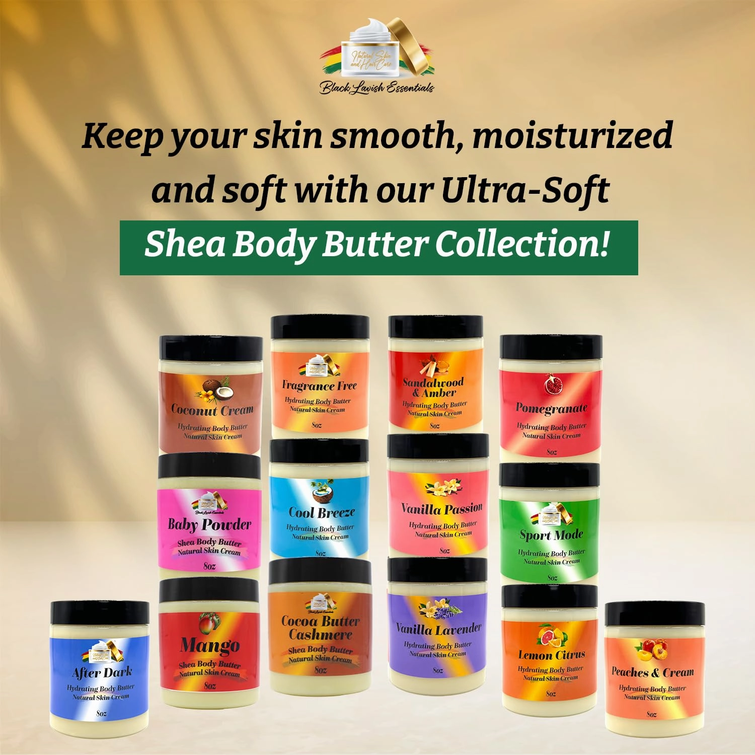 Ultra-Soft Shea Body Butter, Dry Skin Cream for Radiant Moisturized Skin, Natural Hydrating Body Lotion with Aloe Vera, Argan Oil, Rosehip Oil, (Vanilla Lavender, 8oz)
