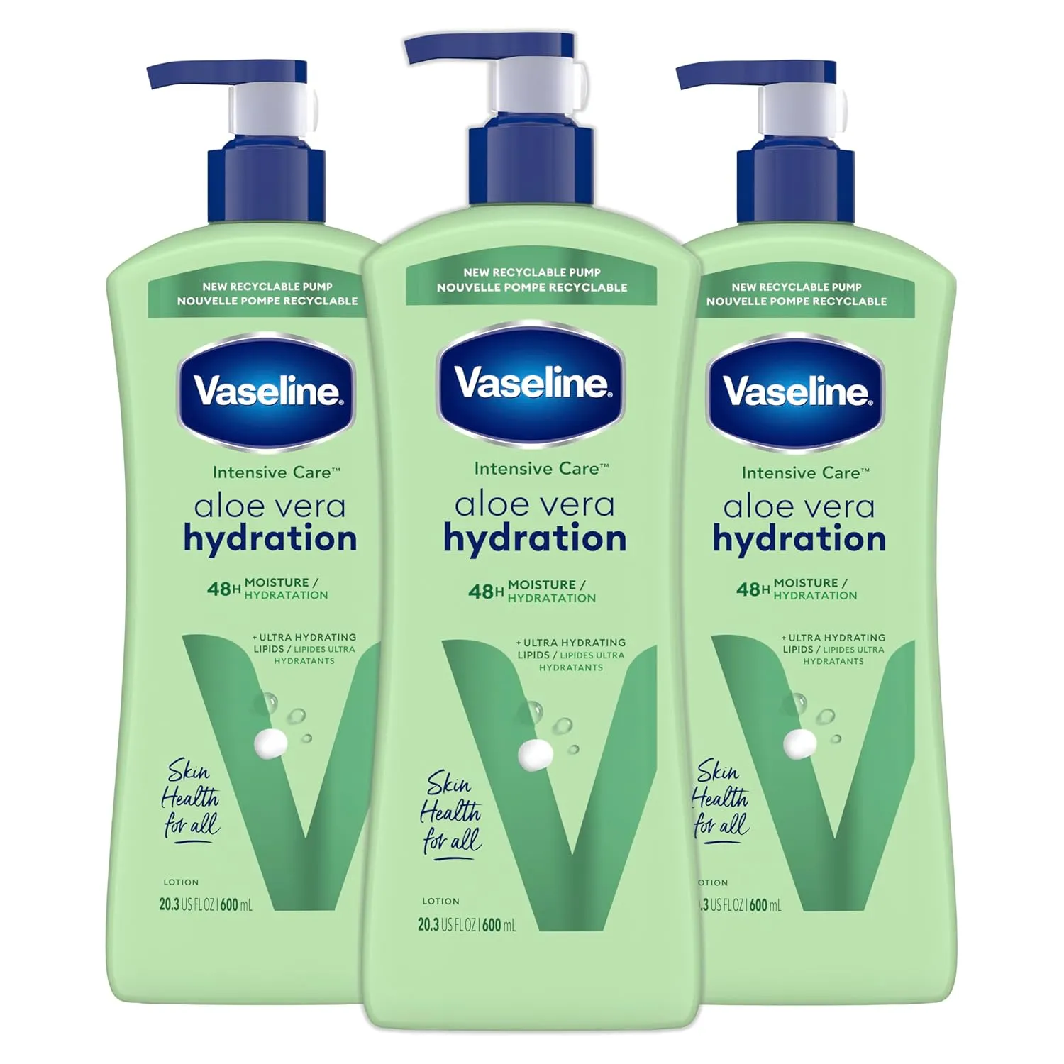 Vaseline Intensive Care Body Lotion for Dry Skin Soothing Hydration Lotion Made with Ultra-Hydrating Lipids   1% Aloe Vera Extract to Refresh Dehydrated Skin 20.3 oz, Pack of 3