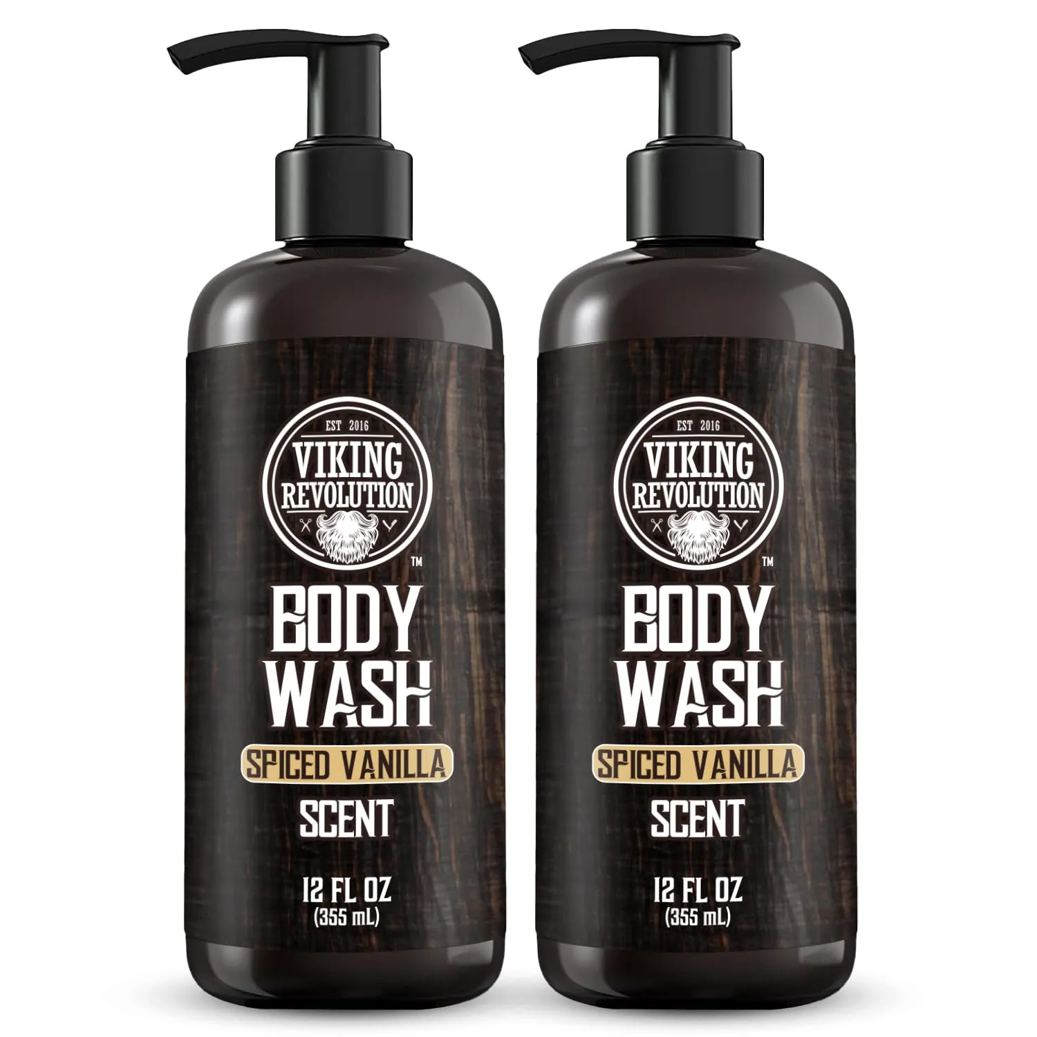 Viking Revolution Men's Body Wash - Spiced Vanilla Mens Body Wash - Mens Natural Body Wash for Men with Vitamin E and Rosemary Oil - Shower Gel Body Wash Men (12 Fl Oz, Pack of 2)
