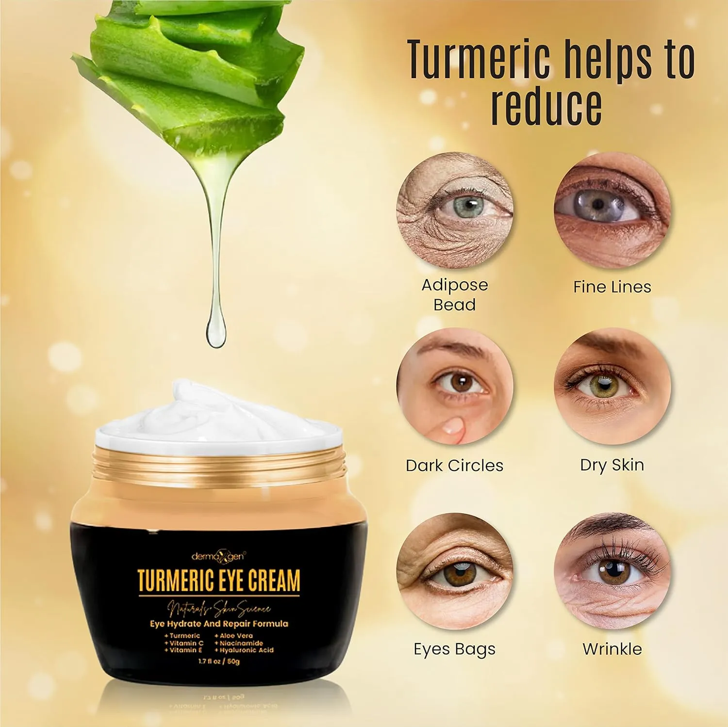 Vitamin C   Turmeric Eye Cream for Dark Circles & Puffiness - Hydrating & Moisturizing Under Eye Cream for Fine Lines & Bags - Reduce Dark Spots and Wrinkles for a Fresh Look - 1.7 FL OZ