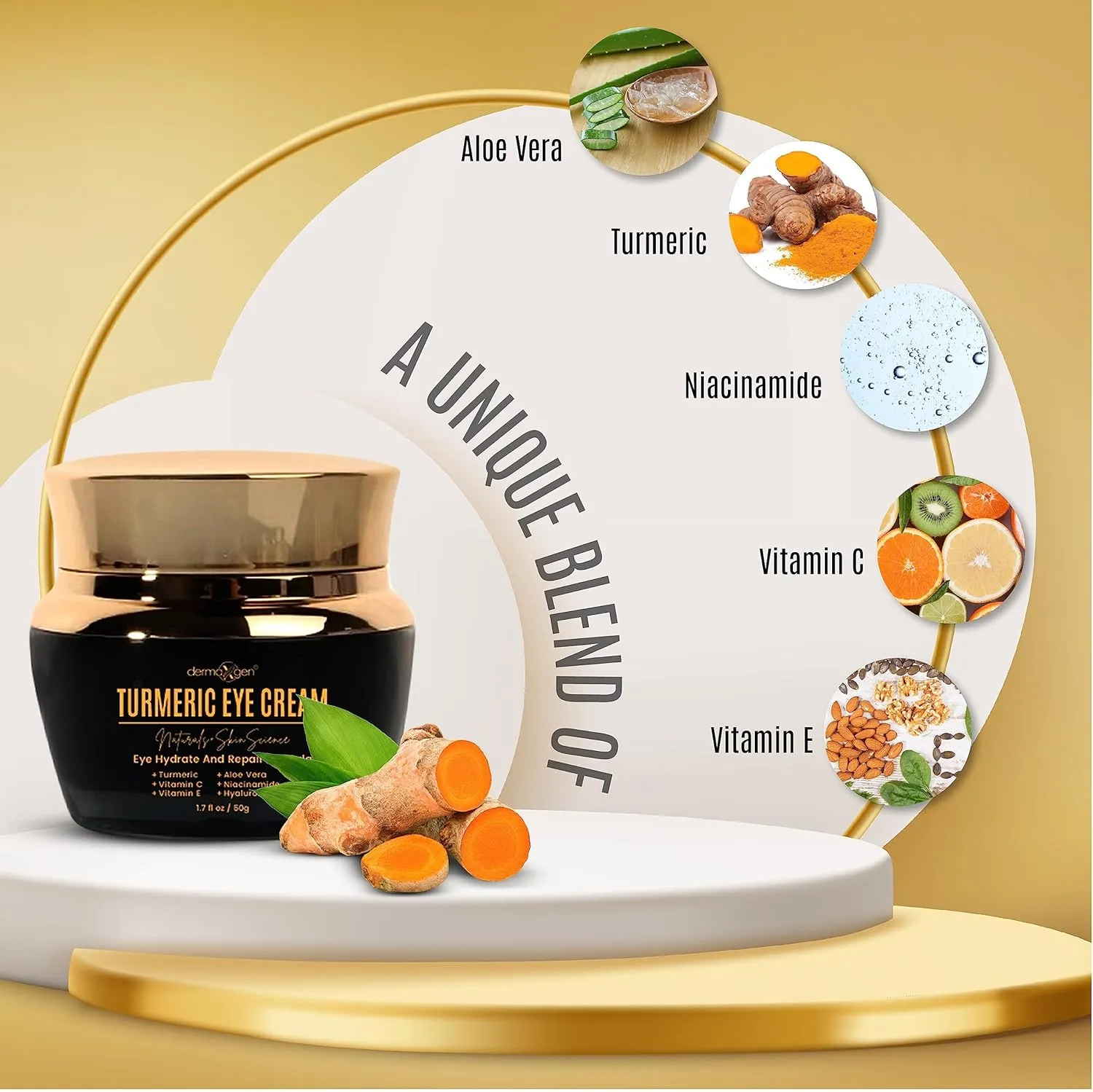 Vitamin C   Turmeric Eye Cream for Dark Circles & Puffiness - Hydrating & Moisturizing Under Eye Cream for Fine Lines & Bags - Reduce Dark Spots and Wrinkles for a Fresh Look - 1.7 FL OZ
