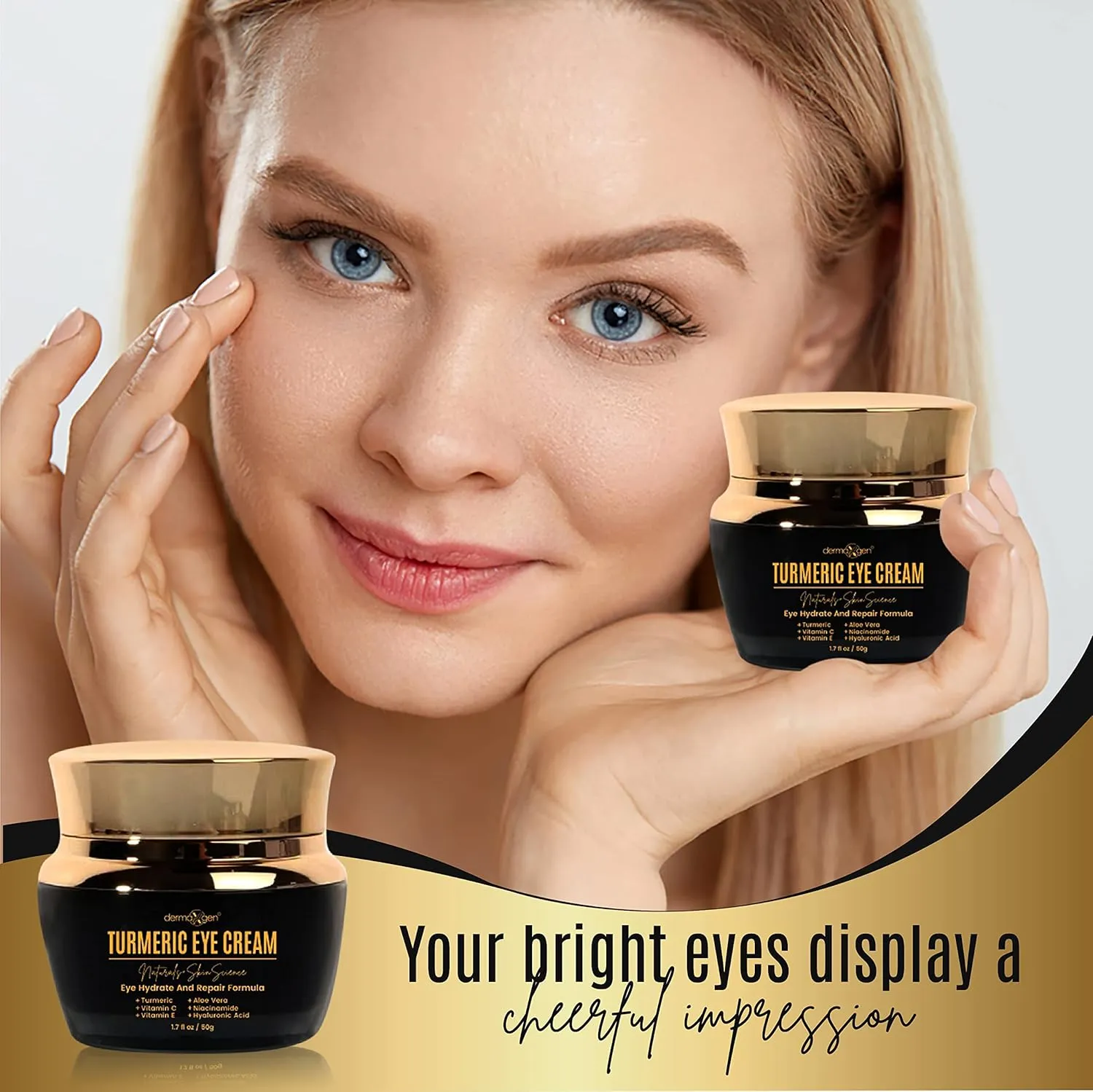 Vitamin C   Turmeric Eye Cream for Dark Circles & Puffiness - Hydrating & Moisturizing Under Eye Cream for Fine Lines & Bags - Reduce Dark Spots and Wrinkles for a Fresh Look - 1.7 FL OZ