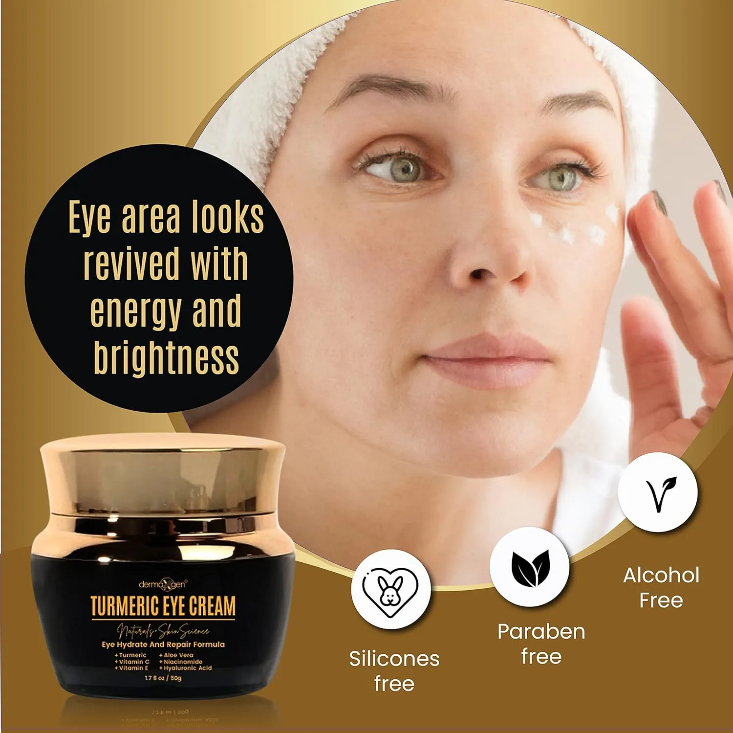 Vitamin C   Turmeric Eye Cream for Dark Circles & Puffiness - Hydrating & Moisturizing Under Eye Cream for Fine Lines & Bags - Reduce Dark Spots and Wrinkles for a Fresh Look - 1.7 FL OZ