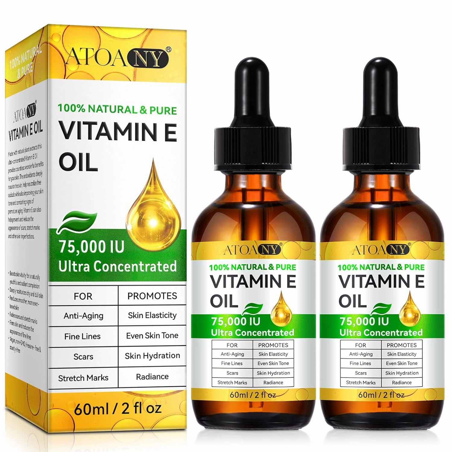 Vitamin E Oil 75,000 IU - Pure & Natural Skin & Hair Care - Moisturizing for Face, Body, Sars and Scalp - Non-GMO, Gluten-Free, Paraben-Free