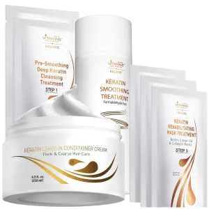 Vitamins hair cosmetics Keratin Thick Hair Leave-In Conditioner Cream & Keratin Hair Straightening Kit - No Rinse Moisturizer - Straightener Smoothing Set - Keratina para Alisar el Pelo sin Formol
