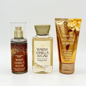 Warm Vanilla Sugar TRAVEL SIZE 3-Piece Bath & Body Bundle | Mist Spray, Shower Gel and Ultra Shea Body Cream