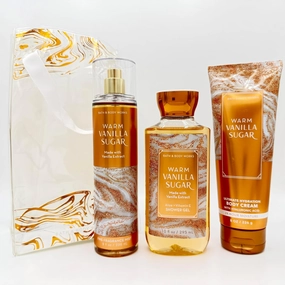 Warm Vanilla Sugar 3-Piece Bath Bundle Plus Gift Bag | Fine Fragrance Mist, Shower Gel and Ultimate Hydration Body Cream