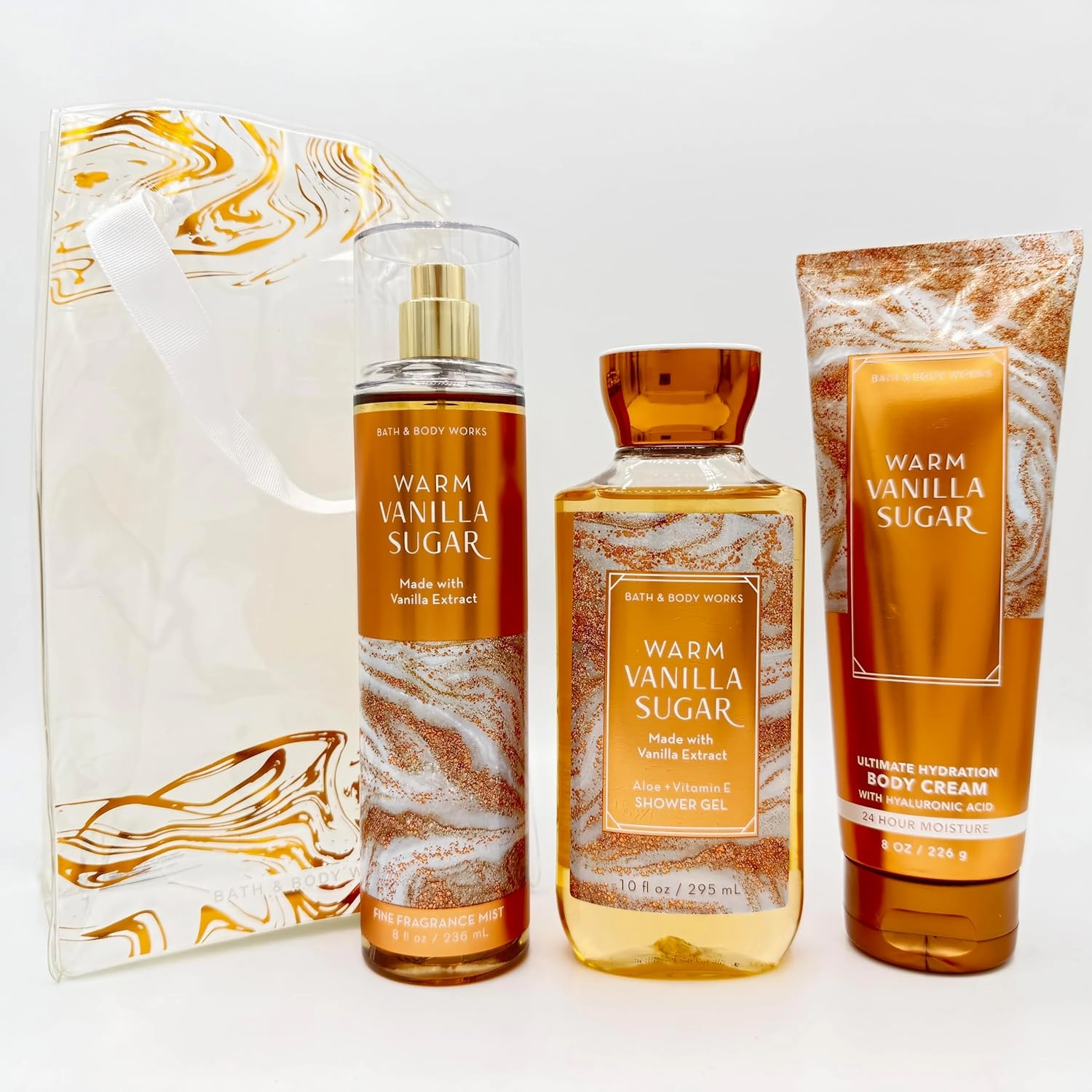 Warm Vanilla Sugar 3-Piece Bath Bundle Plus Gift Bag | Fine Fragrance Mist, Shower Gel and Ultimate Hydration Body Cream
