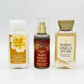 Warm Vanilla Sugar 3-Piece TRAVEL SIZE Bath Bundle | Body Lotion, Fine Fragrance Mist and Shower Gel