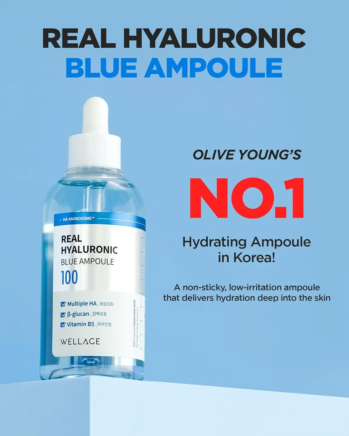 WELLAGE Real Hyaluronic Blue Ampoule 100, Value Review Korean Skincare, Fragrance Free Hyaluronic Acid Deep mouisturizing Serum with Panthenol, Wild yam, Centella, Plumping, Non-Sticky 2 Pack