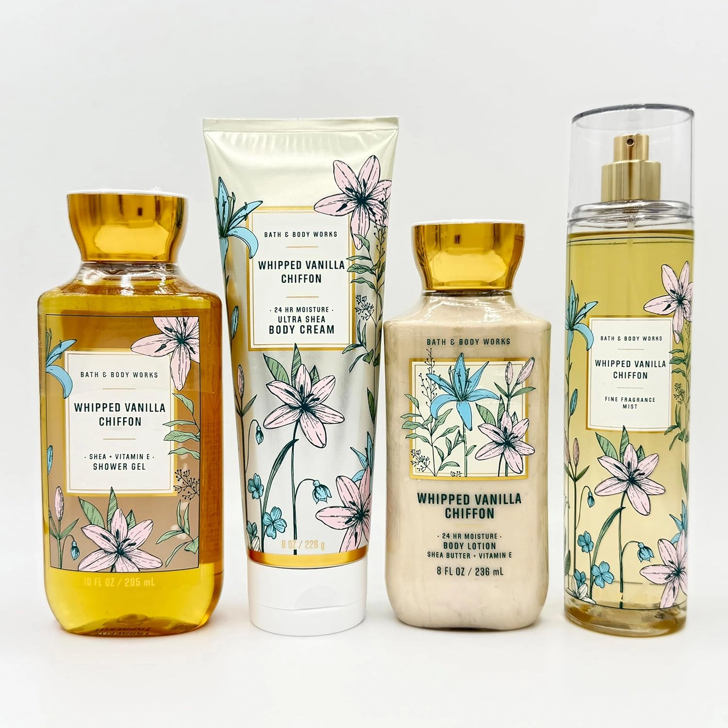 Whipped Vanilla Chiffon 4-Piece Bath Bundle | Shower Gel, Ultra Shea Body Cream, Body Lotion and Fine Fragrance Mist