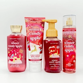 Winter Candy Apple 4-Piece Bath and Body Bundle | Shower Gel, Ultimate Hydration Body Cream, Gentle Foaming Hand Soap and Fine Fragrance Mist