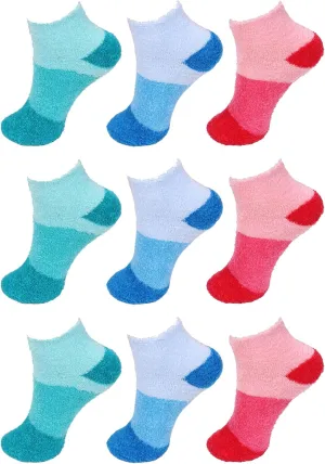 Women's Extra Large Super Aloe Infused Fuzzy Cozy Nylon Ankle Home Bed Socks, Assorted 9 Pairs