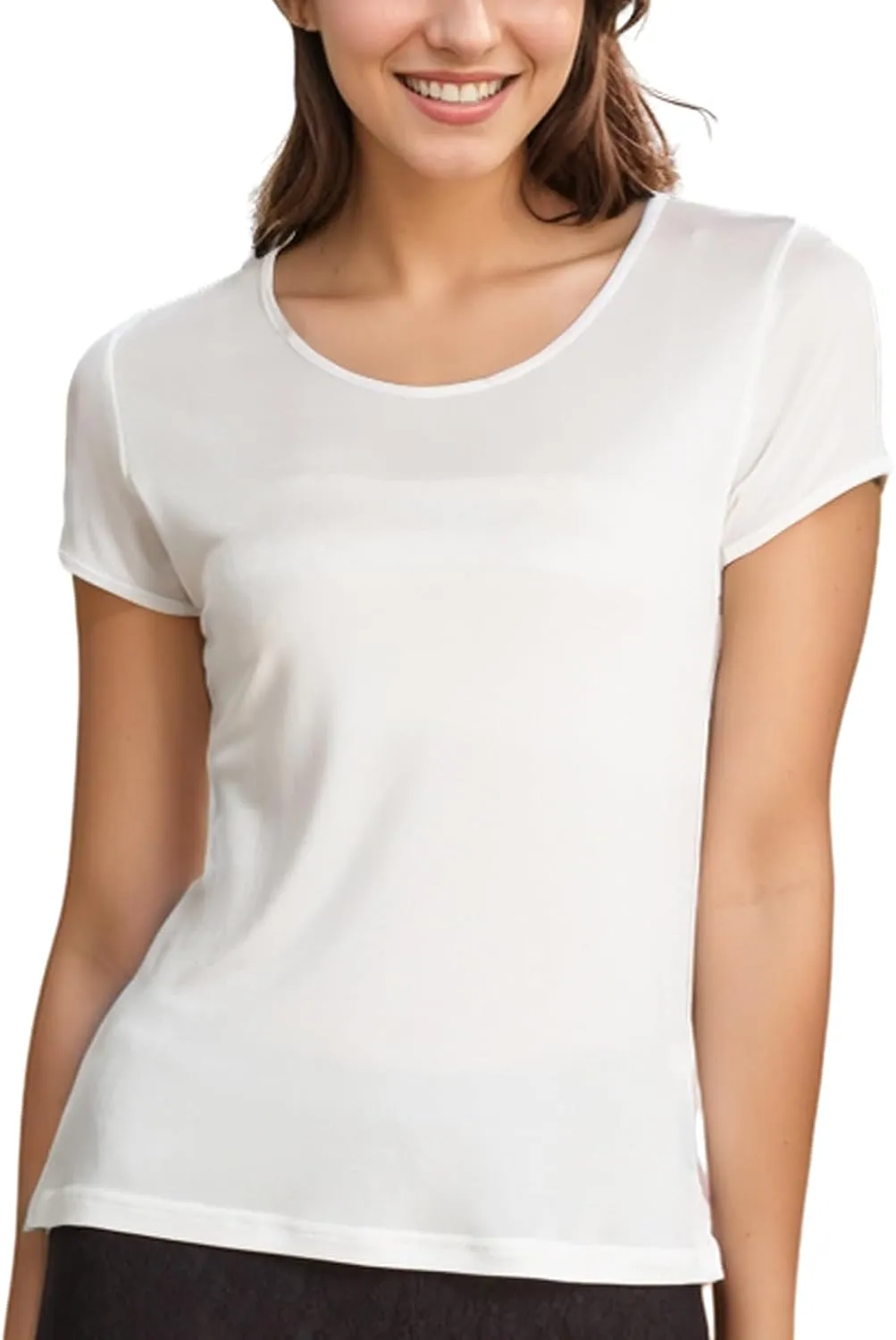 Womens Mulberry Silk T Shirts Basic Crewneck Short sleeve Tee Tops Blouse Summer Casual Solid Tshirts