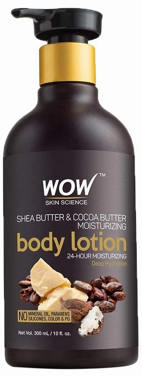 WOW Skin Science Shea & Cocoa Butter Moisturizing Body Lotion - Daily Skin Moisture For Men and Women - Intense Hydration For Dry Skin - With Aloe Vera, Sweet Almond & Moroccan Argan Oil - 300ml