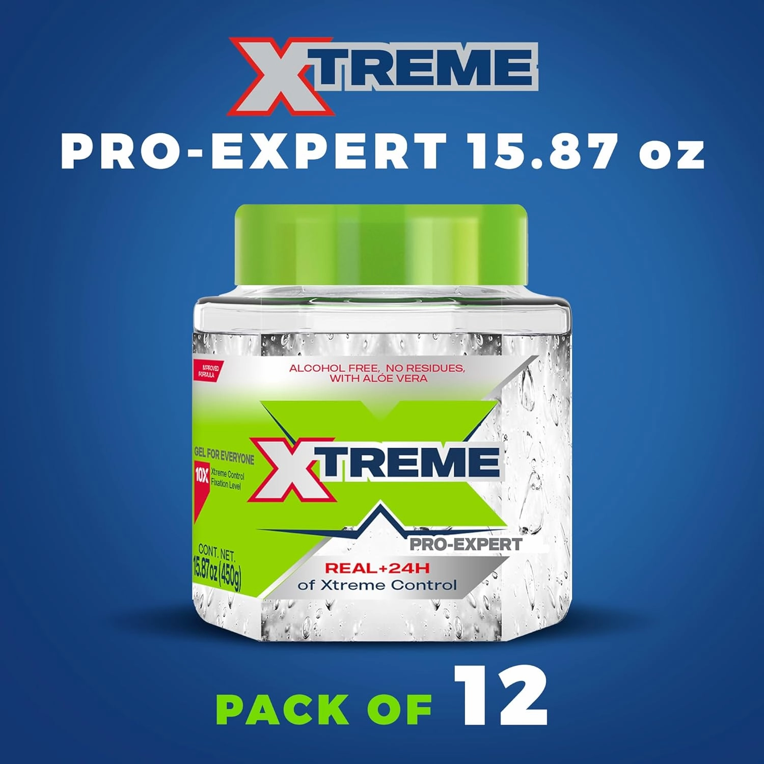 Xtreme Pro-Expert Clear Styling Hair Gel, Alcohol-Free 24-Hours Control With Aloe Vera, 15.87 oz (Pack of 12)