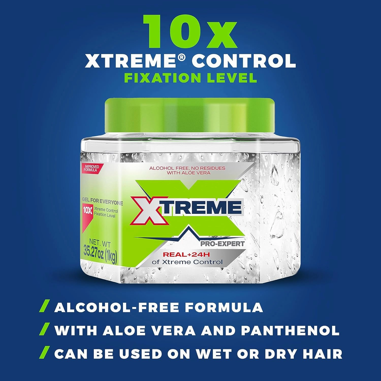 Xtreme Pro-Expert Clear Styling Hair Gel, Alcohol-Free 24-Hours Control With Aloe Vera, 35.27 oz Jar (Pack of 6)
