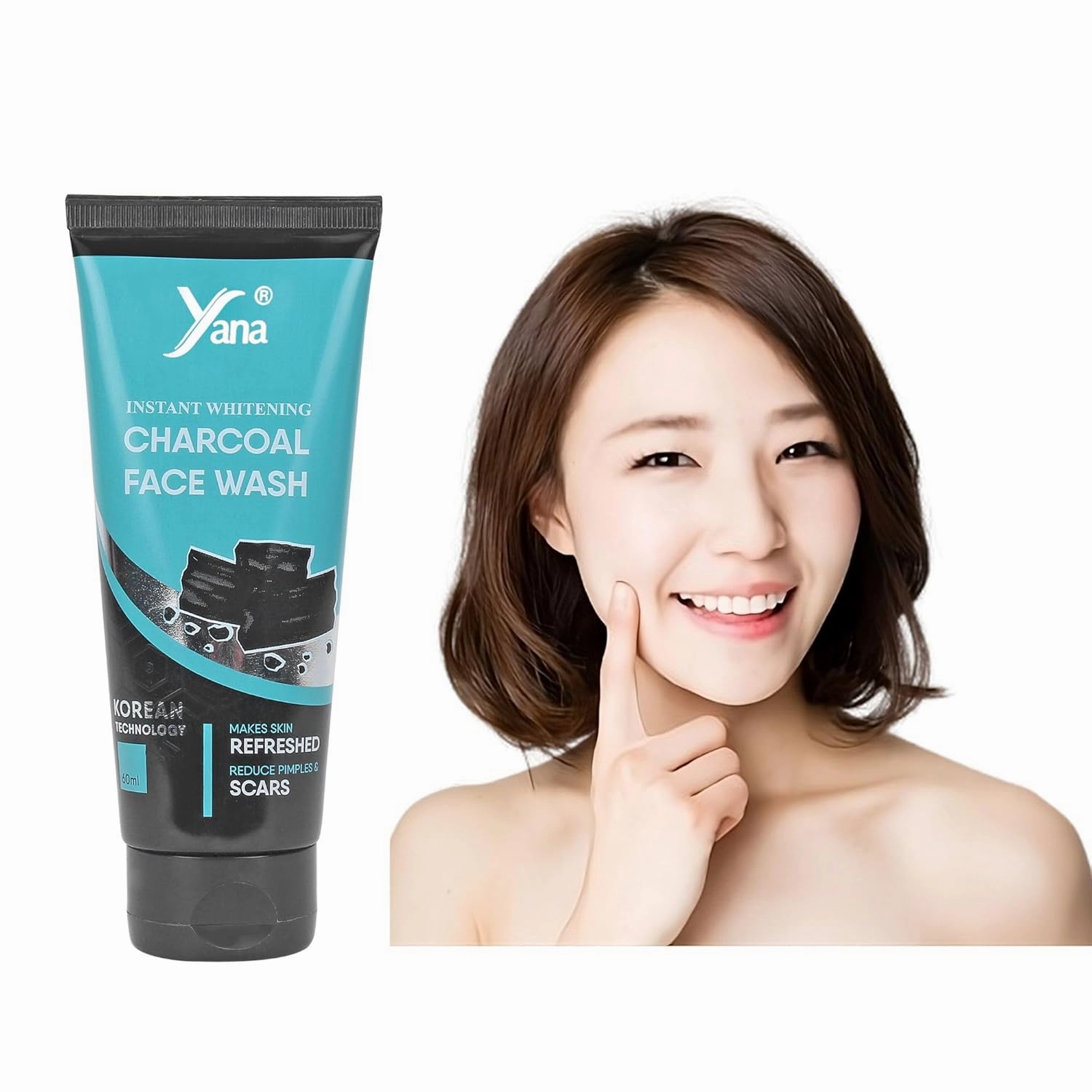 Yana Activated Charcoal Balck Face Wash travel size & Cleanser For Women By Korean Technoloy | Charcoal Face Wash Scrub | Side-effect Free