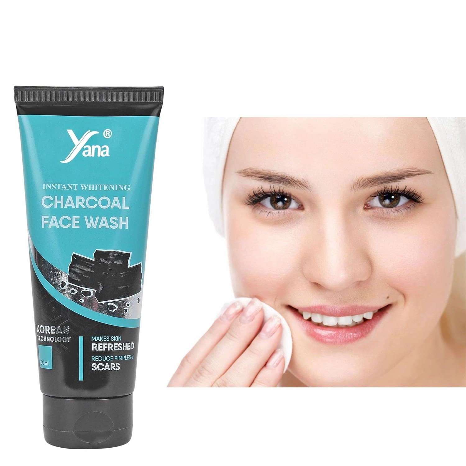 Yana Black Charcoal Face Wash travel size & Cleanser For Women By Korean Technoloy | Charcoal Face Wash Scrub | Side-effect Free