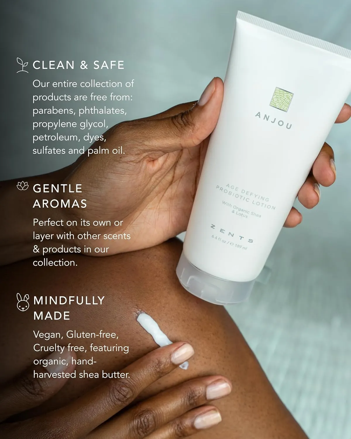 Zents Age-Defying Probiotic Body & Hand Lotion (Anjou) | Moisturizing Lotion with Hyaluronic Acid & Organic Shea Butter | Nourishes & Hydrates Skin | 6.4 fl oz