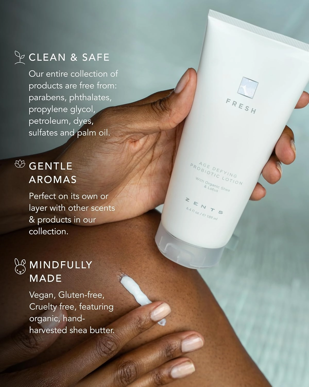Zents Age-Defying Probiotic Body & Hand Lotion (Fresh) | Moisturizing Lotion with Hyaluronic Acid & Organic Shea Butter | Nourishes & Hydrates Skin | 6.4 fl oz