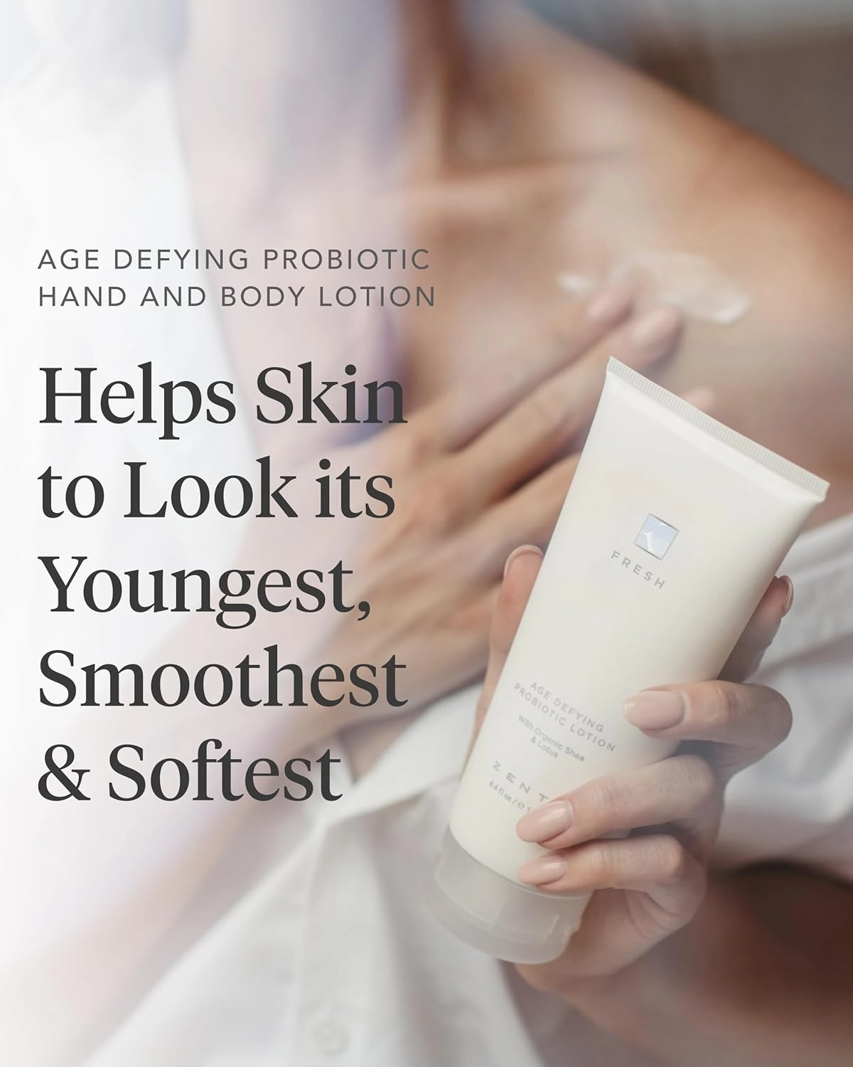 Zents Age-Defying Probiotic Body & Hand Lotion (Fresh) | Moisturizing Lotion with Hyaluronic Acid & Organic Shea Butter | Nourishes & Hydrates Skin | 6.4 fl oz