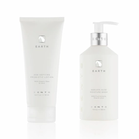 Zents Moisturizing & Cleansing Skincare Set (Earth Fragrance) | Probiotic Lotion & Body Wash with Organic Shea Butter & Aloe | Hydrates & Nourishes Skin | 10 fl oz & 6.4 fl oz